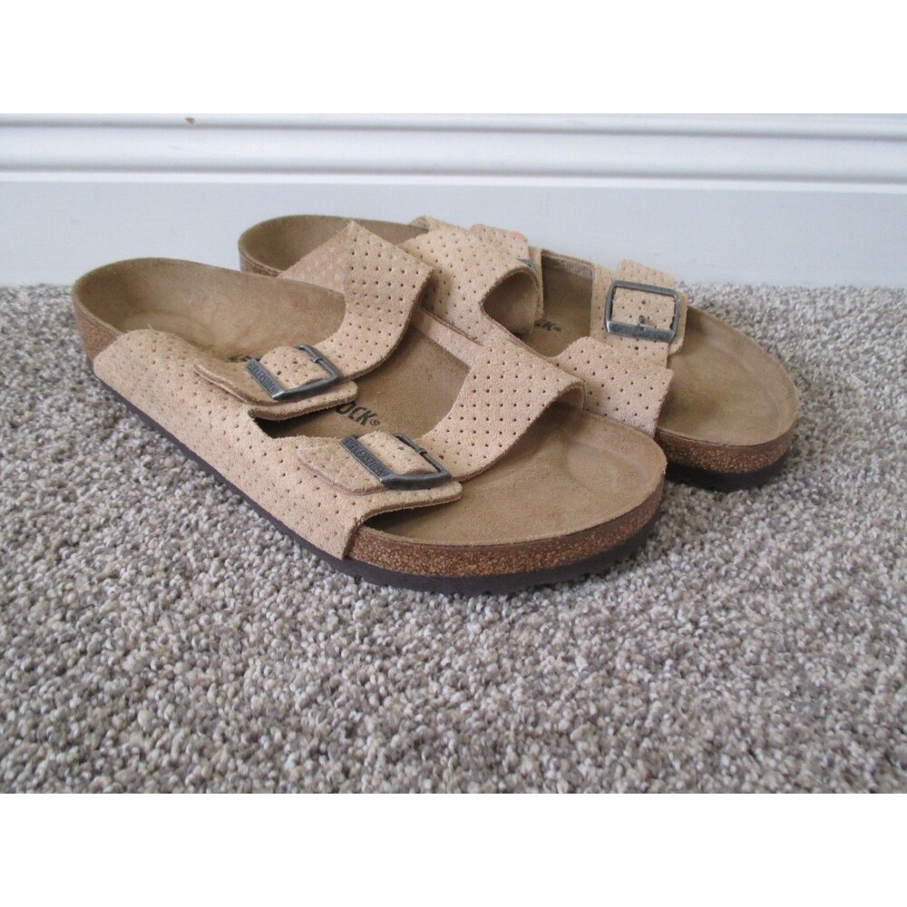 Birkenstock Arizona Suede Embossed Sandals Beige Dotted Texture Mens 45 US 12